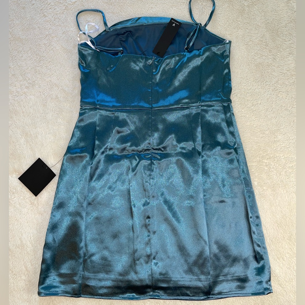 Lulus Dancefloor‎ Drama Slate Blue Satin Bodycon Mini Dress - Picture 4 of 9
